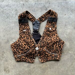 Chico's Leopard Print Studded Crop Vest in Brown and Black